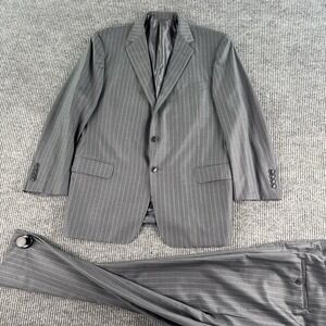 Jos. A Bank Suit 43R Gray Wool Striped Reserve Guabello Italy 37x29.5 Tailored